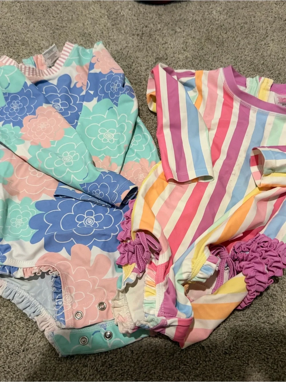 Girls' Long-Sleeve Rashguard Set - Pastel Floral & Rainbow Stripe